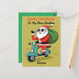 Kerstman op een Scooter Met Zonnebril en X-Mas Cad Briefkaart