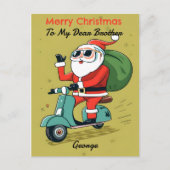 Kerstman op een Scooter Met Zonnebril en X-Mas Cad Briefkaart (Voorkant)