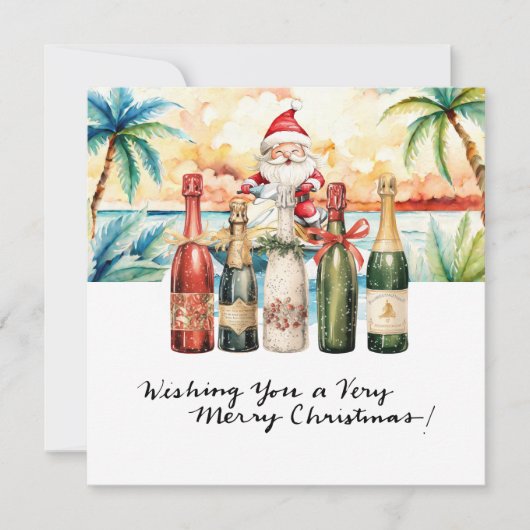 Kerstman op Hawaii Beach voor Kerstmis Feestdagenkaart (Voorkant)
