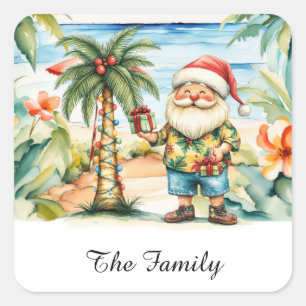 Kerstman op Hawaii Beach voor Kerstmis Vierkante Sticker