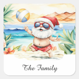 Kerstman op Hawaii Beach voor Kerstmis Vierkante Sticker