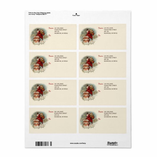 kerstman op het kerstlabel Chimney Etiket (Full Sheet)