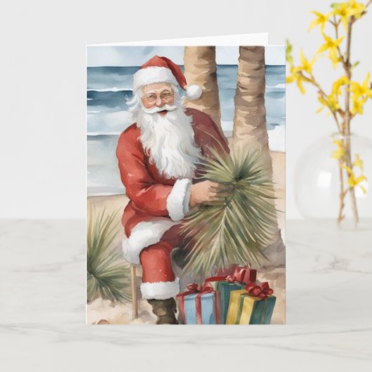 Kerstman op het Strand Kaart (Gele Bloem)