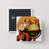 Kerstman op het Wereldbol Vierkante Button 5,1 Cm (Voorkant /achterkant)
