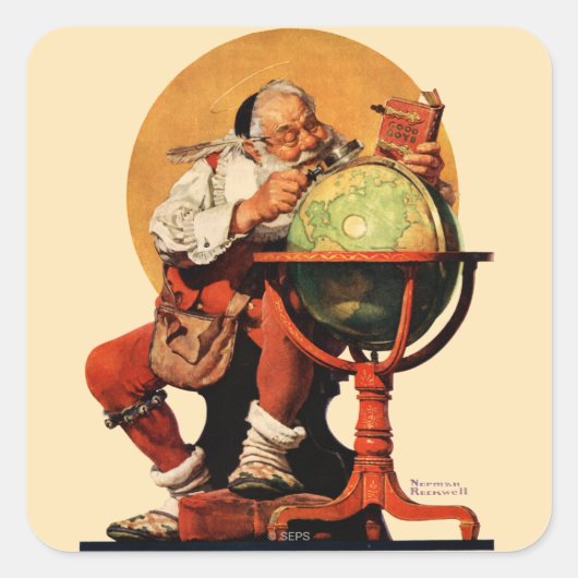 Kerstman op het Wereldbol Vierkante Sticker (Voorkant)