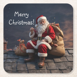 Kerstman op kerstavond vierkante kartonnen onderzetter