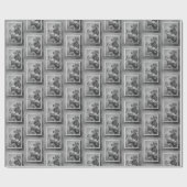 Kerstman op kerstboom in zwart-wit cadeaupapier (Vlak)