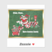 Kerstman op Kerstmis Trein Candy Canes Gold Border Sticker (Vel)