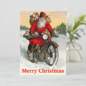  kerstman op motorfiets feestdagenkaart (Staand voorkant)