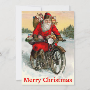 kerstman op motorfiets feestdagenkaart