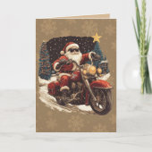 Kerstman op motorfiets kerstkaart kaart (Voorkant)
