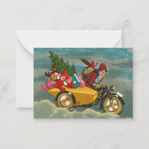 Kerstman op motorfiets vintage 8.9 x 6.4 cm notitiekaartje