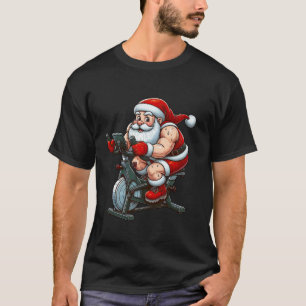 Kerstman op oefening Bike Gym Fitness Workout Kers T-shirt