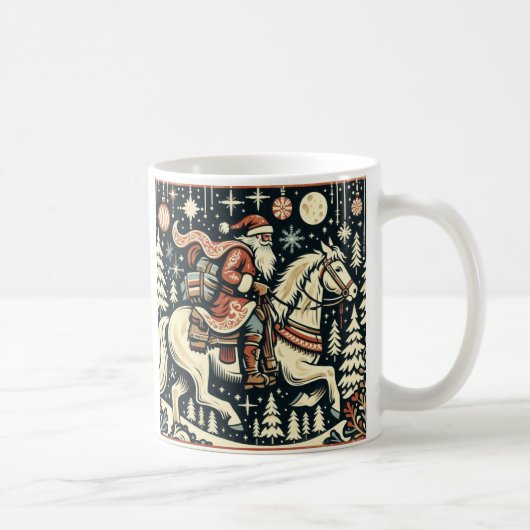 Kerstman op paard door het dorp koffiemok (Rechts)