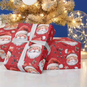 Kerstman op rode achtergrond cadeaupapier