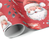 Kerstman op rode achtergrond cadeaupapier (Rol Hoek)