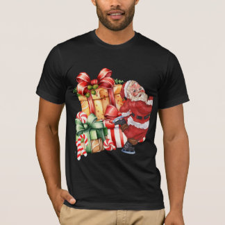 Kerstman op schaatsen in vintage aquarel stijl t-shirt