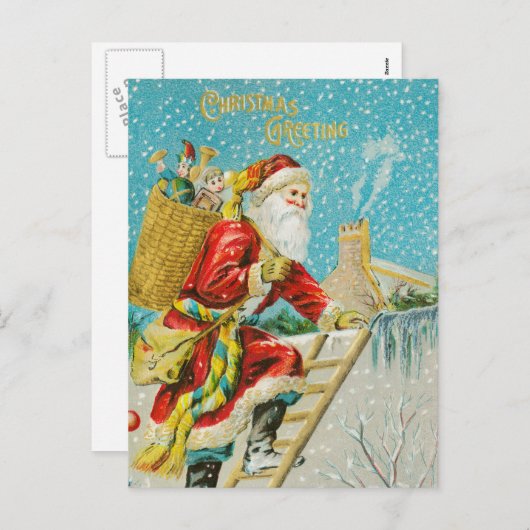 Kerstman op schoorsteen Feestdagenkaart (Voorkant / Achterkant)