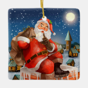 Kerstman op Schoorsteen Keramisch Ornament