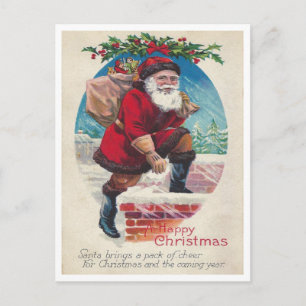 Kerstman op schoorsteen Vintage Happy Christmas Briefkaart
