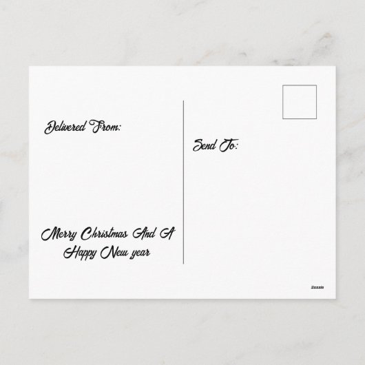 Kerstman op skateboard peperkoek huis achtergrond feestdagenkaart (Achterkant)