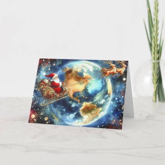 Kerstman op Sleigh Christmas Kaart (Voorkant)