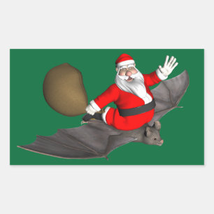 Kerstman Op Vliegende Vleermuis Rechthoekige Sticker