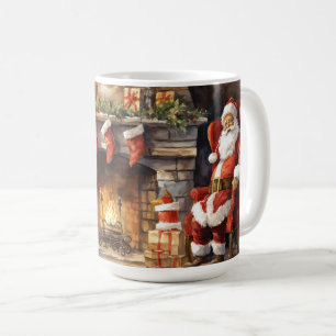 Kerstman Open Haard Rode Kousen Haard Koffiemok