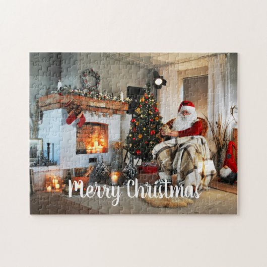 Kerstman Optionele Vrolijke Kersttekst Legpuzzel (Horizontaal)