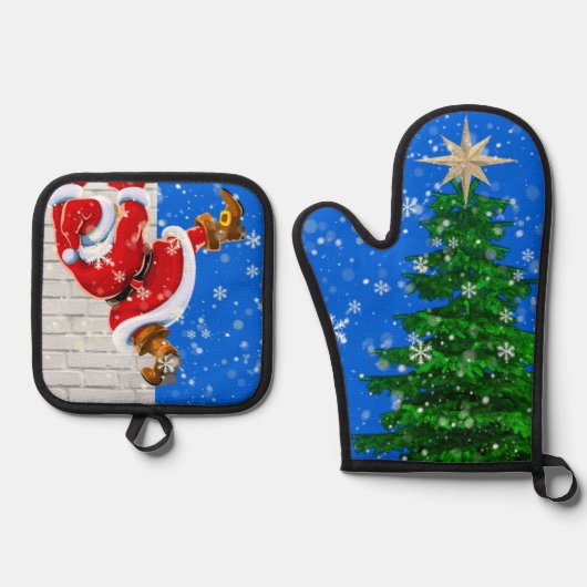 kerstman ovenwant & pannenlap set (Voorkant)