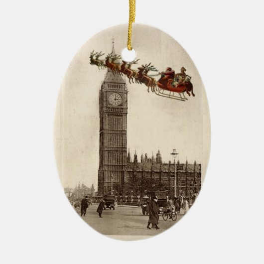  Kerstman over BigBen London Keramisch Ornament (Voorkant)