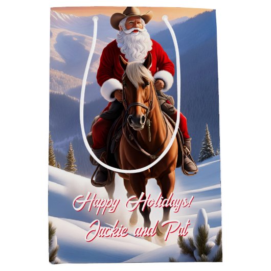 Kerstman Paardrijden Kerstmis Medium Cadeauzakje (Voorkant)