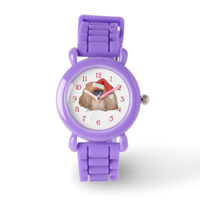Kerstman Pekingees Horloge (Voorkant)