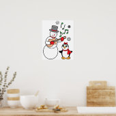 Kerstman, Penguin en Guitar Poster (Keuken)