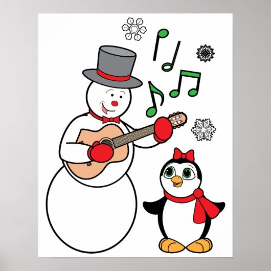 Kerstman, Penguin en Guitar Poster (Voorkant)