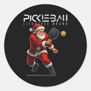 Kerstman pickleball zwaaiend peddel kerstvakantie ronde sticker