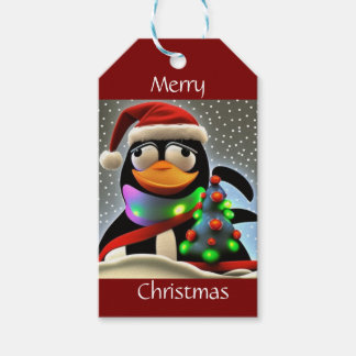 Kerstman Pinguïn Cadeaulabel