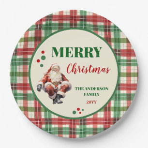 Kerstman Plaid Geruit Party Papieren Borden Bordje