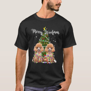 Kerstman poedel kerstboom licht pyjama hond x mas t-shirt
