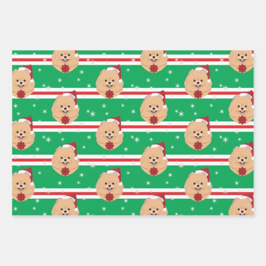 Kerstman Pomeranian Dog Snowflake Inpakpapier Vel (Voorkant 3)