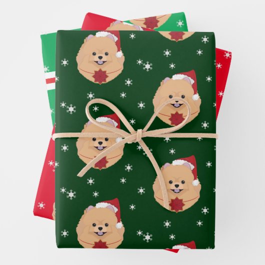 Kerstman Pomeranian Dog Snowflake Inpakpapier Vel (In situ)