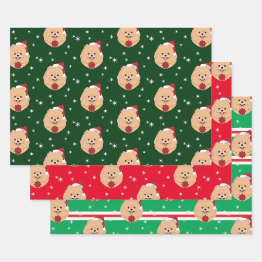 Kerstman Pomeranian Dog Snowflake Inpakpapier Vel (Set)