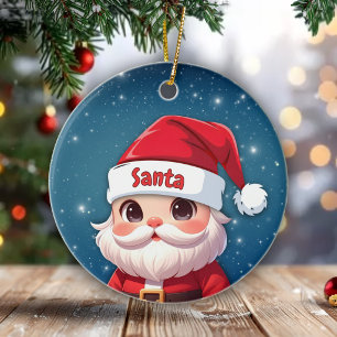 Kerstman Profielfoto Glinsterend Blauw Kerstfeest Keramisch Ornament