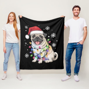 Kerstman Pug Kerstverlichting Xmas Hond Liefhebber Fleece Deken