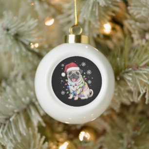 Kerstman Pug Kerstverlichting Xmas Hond Liefhebber Keramische Bal Ornament