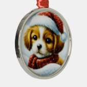 Kerstman puppy Kerstmis Metalen Ornament (Rechts)