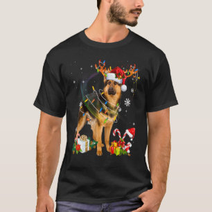 Kerstman Rendier Duitse Herdershond Kerstverlichti T-shirt
