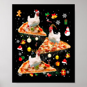 Kerstman Rendier Elf Kip Rijden Pizza Kerstmis Ste Poster