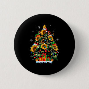 Kerstman Rendier Elf Zonnebloemen Als Kerstboom Bl Ronde Button 5,7 Cm
