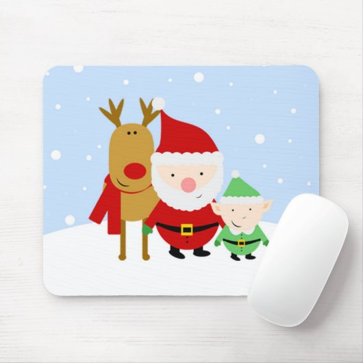 Kerstman, rendier en elf op kerstdag Muismat (Met muis)